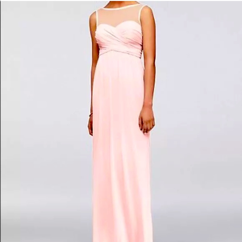 David’s Bridal Long Mesh Illusion Dress Petal Evening Gown Formal size 2